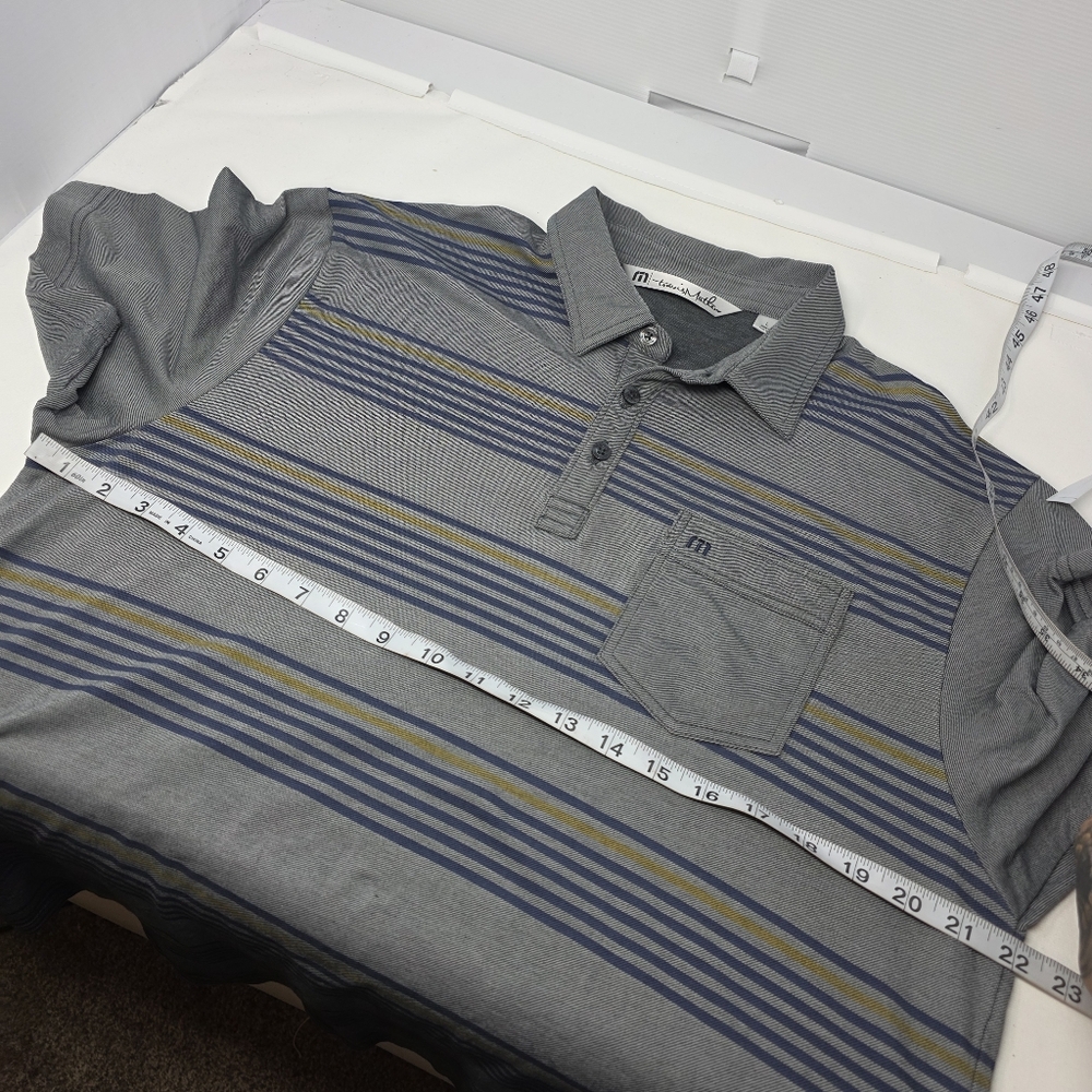Travis Mathew Shirt Mens Large Gray Striped Performance Golf Polo Pocket Stretch - Picture 6 of 8